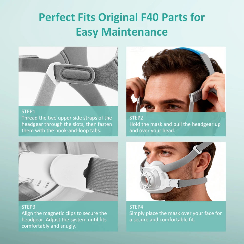 Face CPAP Mask & Frame Compatible with AirFit F40 Auto CPAP BiPAP Respirator Device Accessories Sleep Aid Apnea Anti Snoring