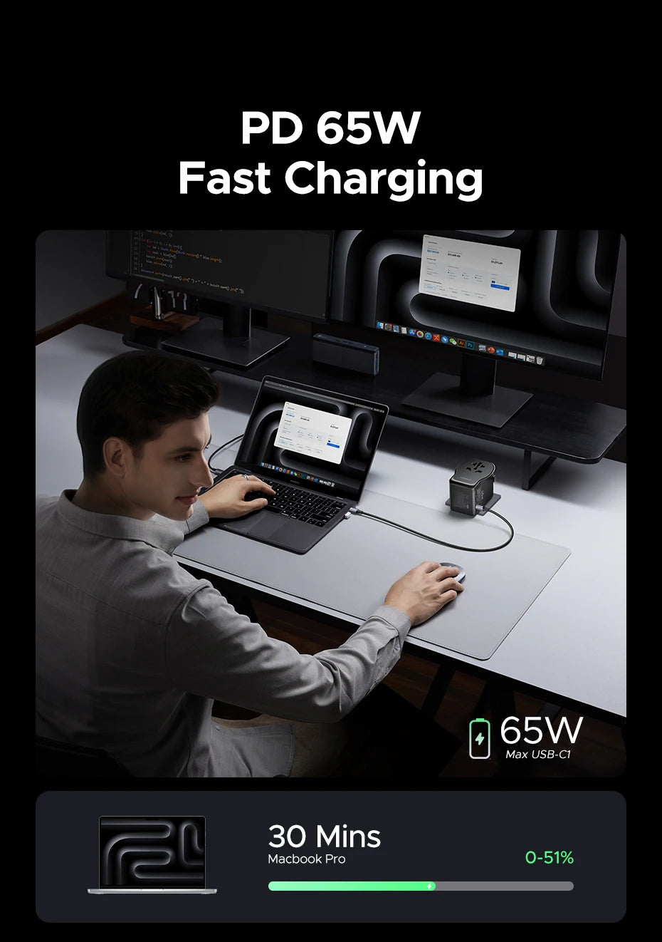 65W Universal Travel Adapter | USB-C Fast Charger by Tidesmit Tidesmit