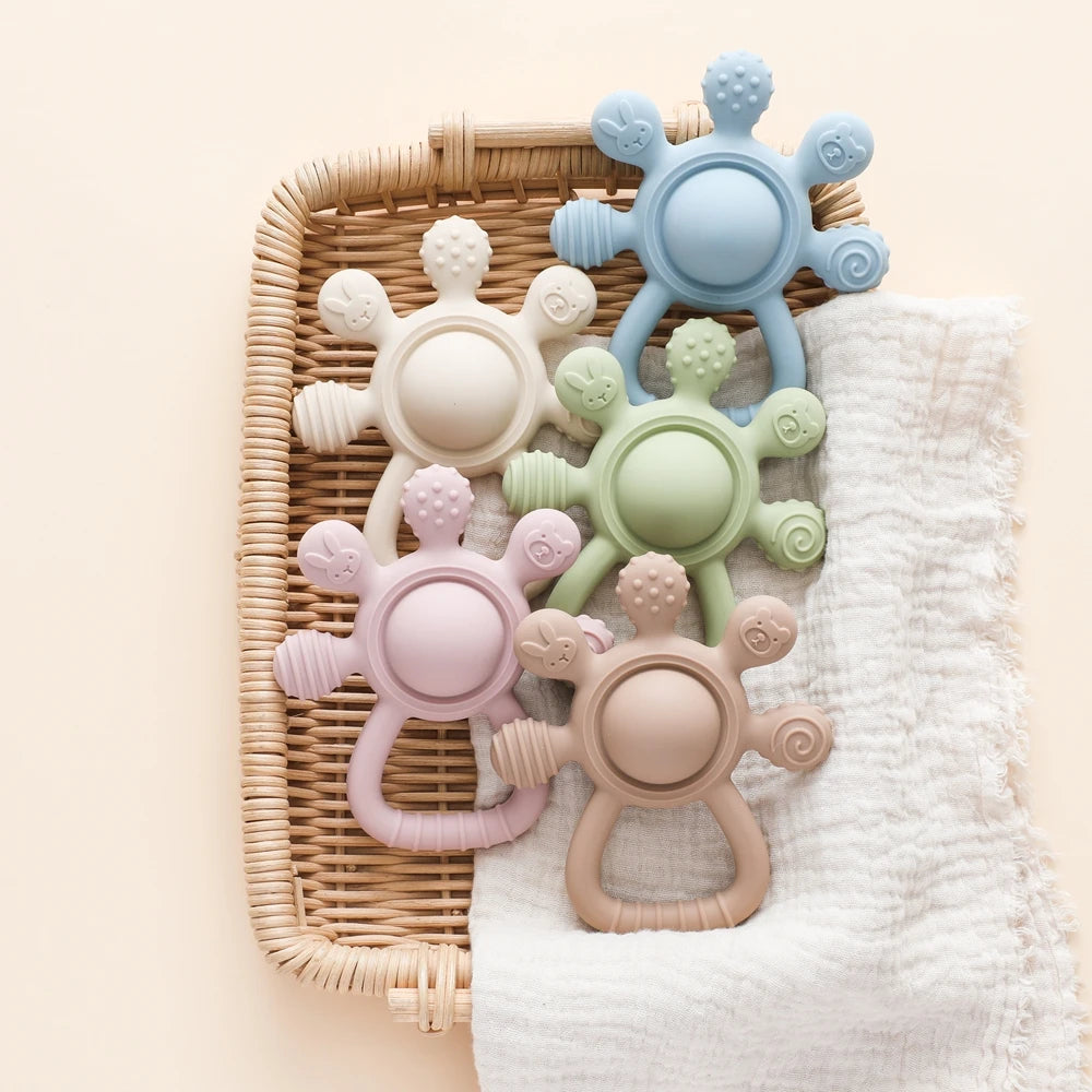 Baby Rattle Silicone Teether Food Grade Teething Rattle Baby 0-12 Toys Sensory Toys for Toddlers Silicone Hand Bell Silicone Toy