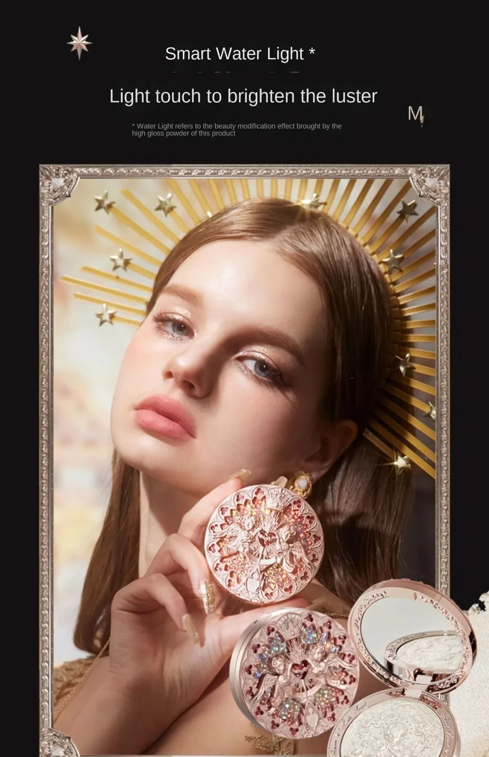 Tidesmit Flower Knows Little Angel Relief Highlighter palette texture close-up for radiant face makeup glow