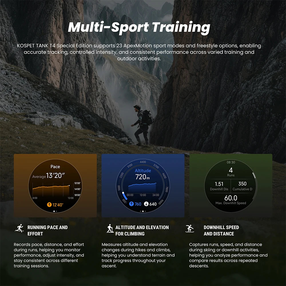 2026 New KOSPET Tank T4 SE Smart Watch for Men 6-Sat GPS Offline Maps 10ATM Waterproof Heart Rate Skiing Hiking for Android iOS