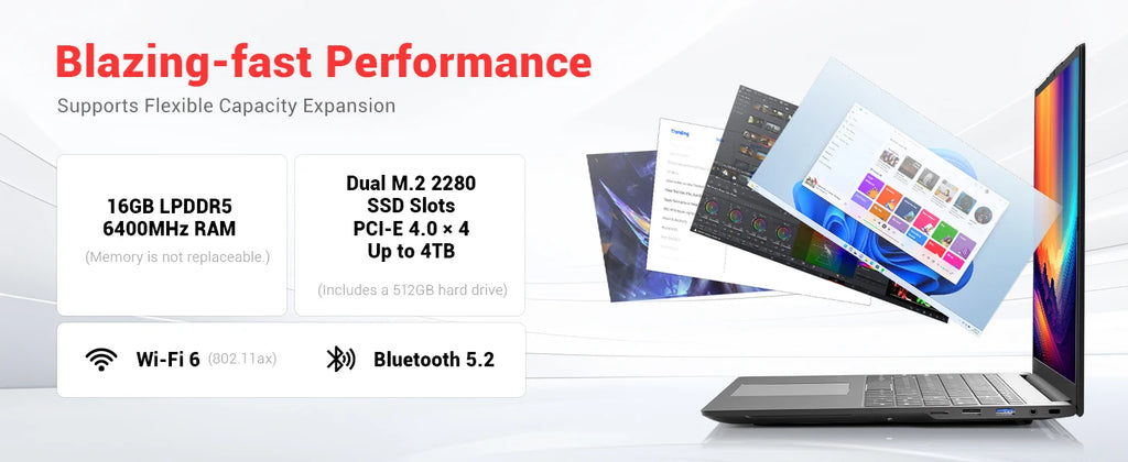 FIREBAT U6B 16" Laptop AMD Ryzen5 6600H LPDDR5 16GB RAM M.2 512GB SSD WiFi6 BT5.2 16inch 2.5K 120Hz Screen Windows11 Computer