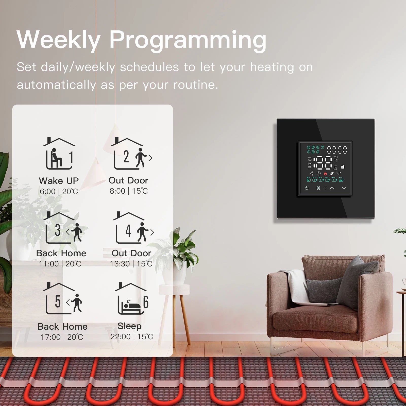 BSEED Zigbee Thermostat LED Touch Screen Switches Electric Floor Heating Room Alexa Temperature Controller Tuya App USB Socket
