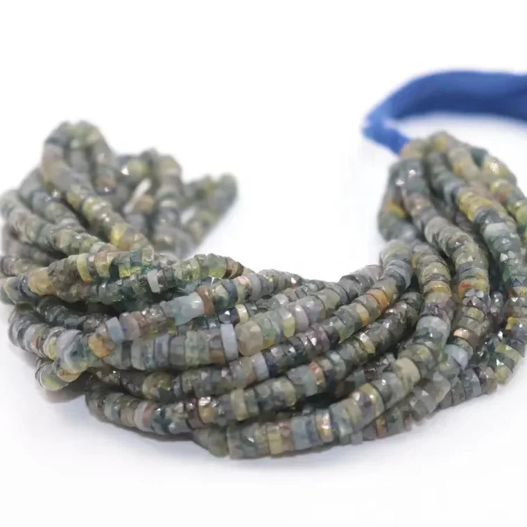 AAA Natural Rare Green Sapphire Faceted Tyre Shape Beads 3-4mm 16 inches Stone Beads For Jewelry Making At wholesale price