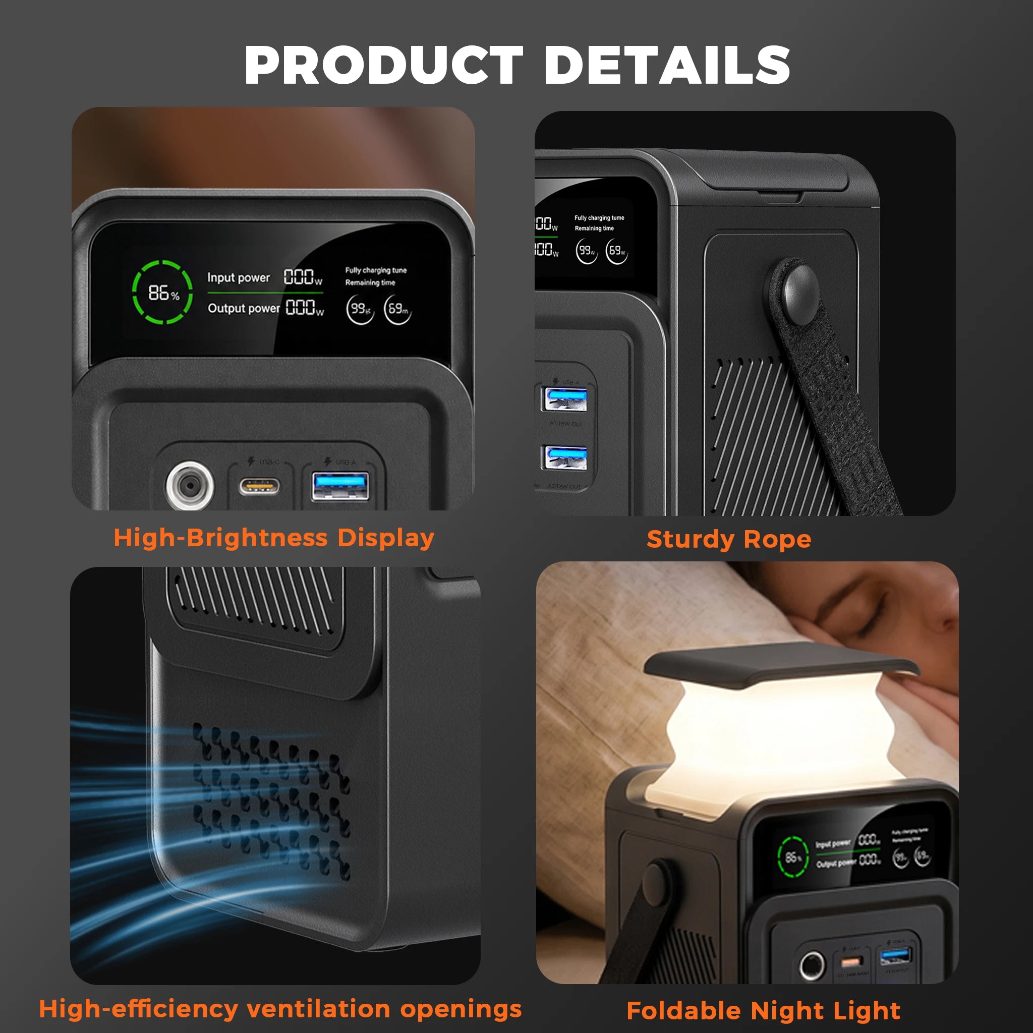 CTOLITY 192Wh Power Station 110V 200W Power Bank Outdoor Camping Portable Solar Generator LiFePO4 Battery Home Backup Power Supply 60000 mAh Emergency Battery