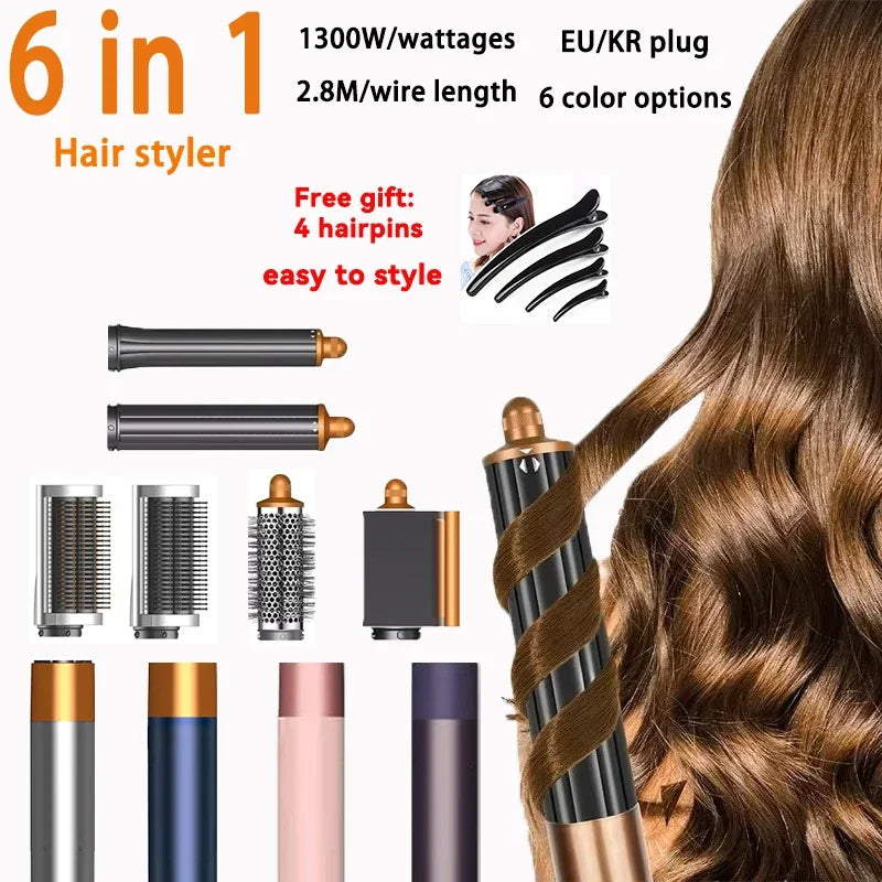 SenCiciMen 6-in-1 hot air hair styler with curling barrels, brushes, and hairpins for professional salon hair styling.