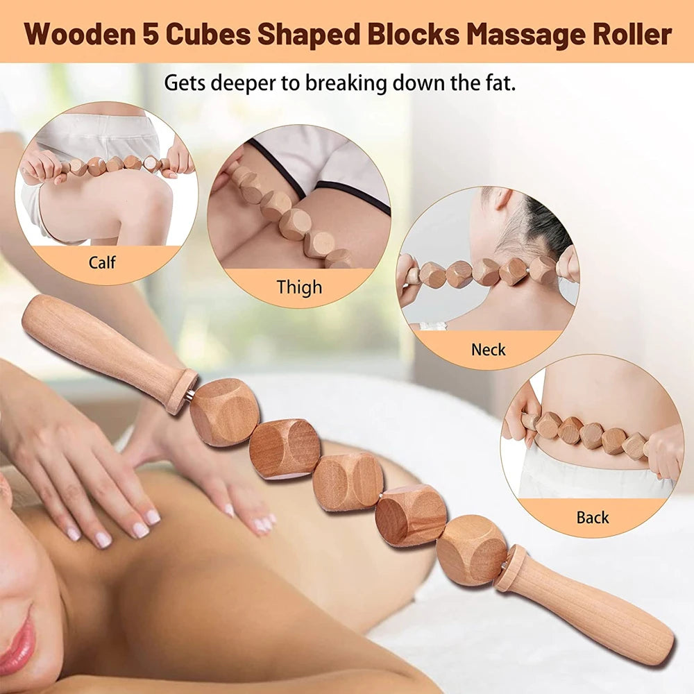 Wood Therapy Massage Tools for Body Contouring | 6 Piece Kit Relaxation Treatment Tidesmit