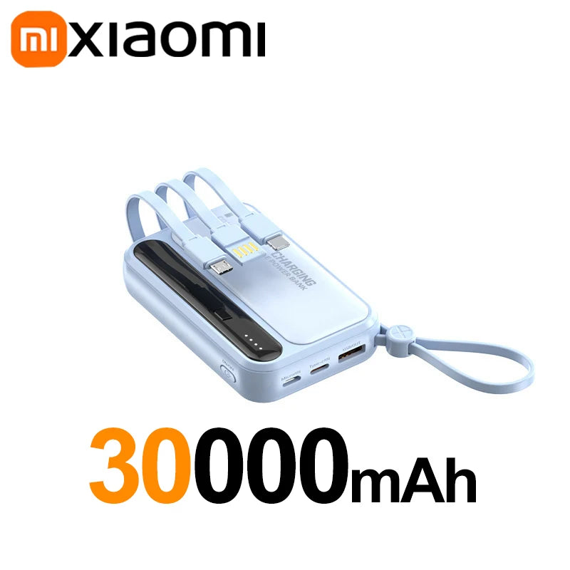 Tidesmit Portable Charger: Fast Charging Power Bank with 4 Cables Blue 30000mAh Tidesmit