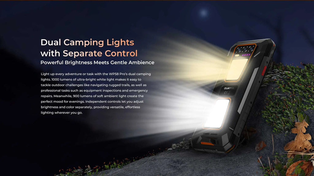 OUKITEL WP58 PRO 5G Rugged Phone 24GB(8+16) RAM + 512 ROM, 6.7'' HD 10000mAh 33W Android 15 NFC Cellphone with Dual Camping Lamp