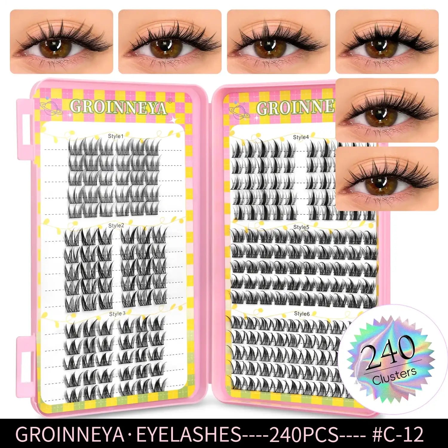 GROINNEYA Eyelashes Clusters 320 pcs Natural Eyelash extension Cluster Lashes Volume Mixed Tray Lashes Cluster Natural