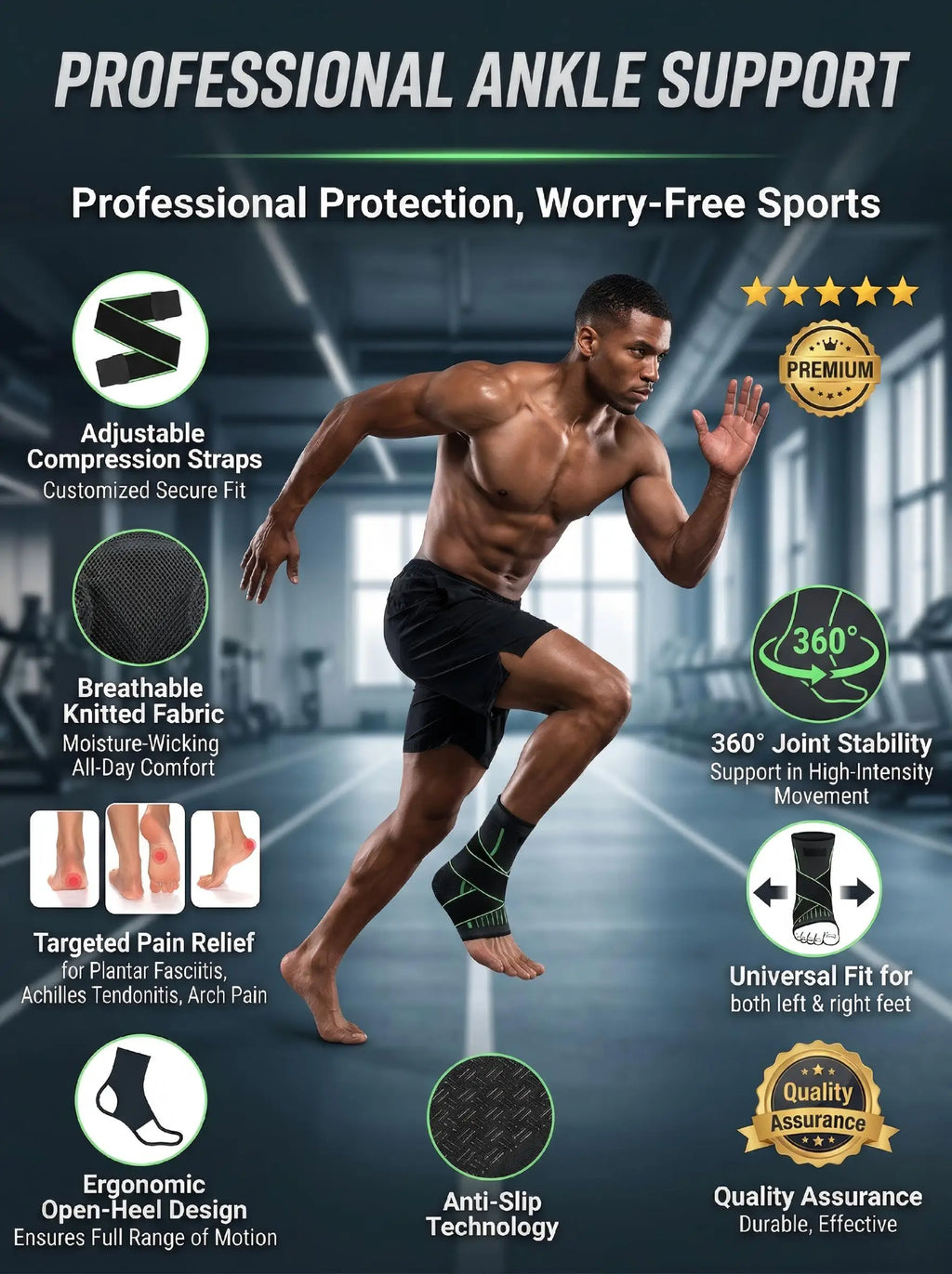 VBOSI Adjustable Compression Ankle Brace Support for Men Women, Breathable Sports Ankle Stabilizer for Basketball Running Sprain