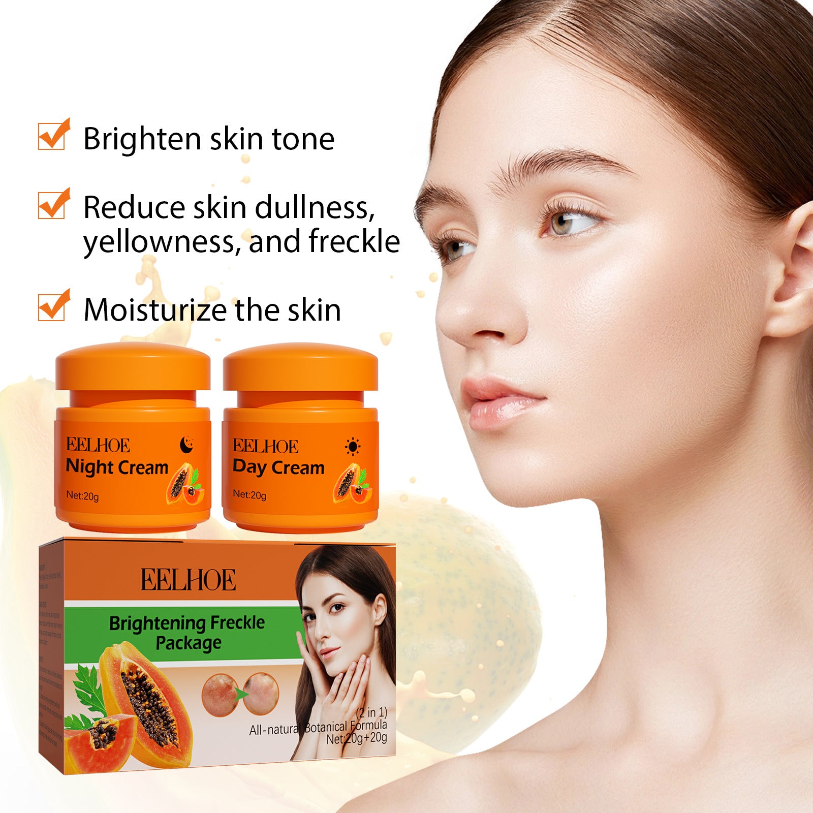 Tidesmit EELHOE papaya whitening cream texture close-up for dark spot correction and brightening face makeup