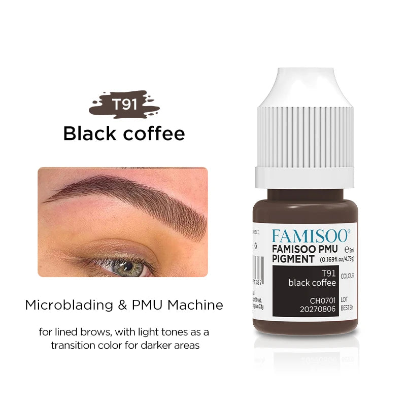 Eyebrow Tattoo Ink - Professional 5ml Microblading Pigment for PMU Machines Permanent Makeup Machines T91 Black coffee