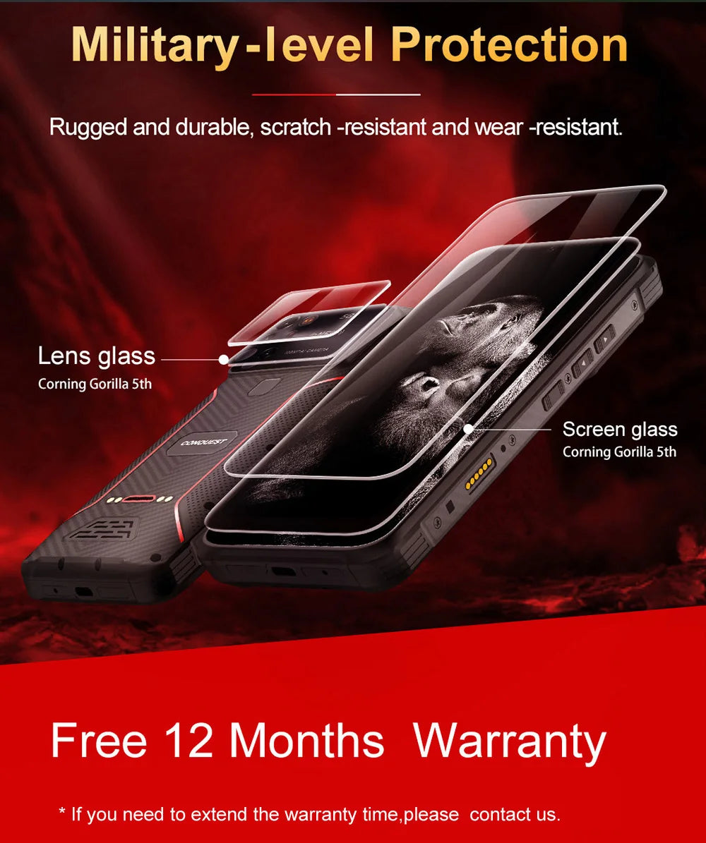 CONQUEST 5G Smartphone Network108MP Camera 12GB 512GB 66W Thermal Imaging  IP68 Waterproof NFC