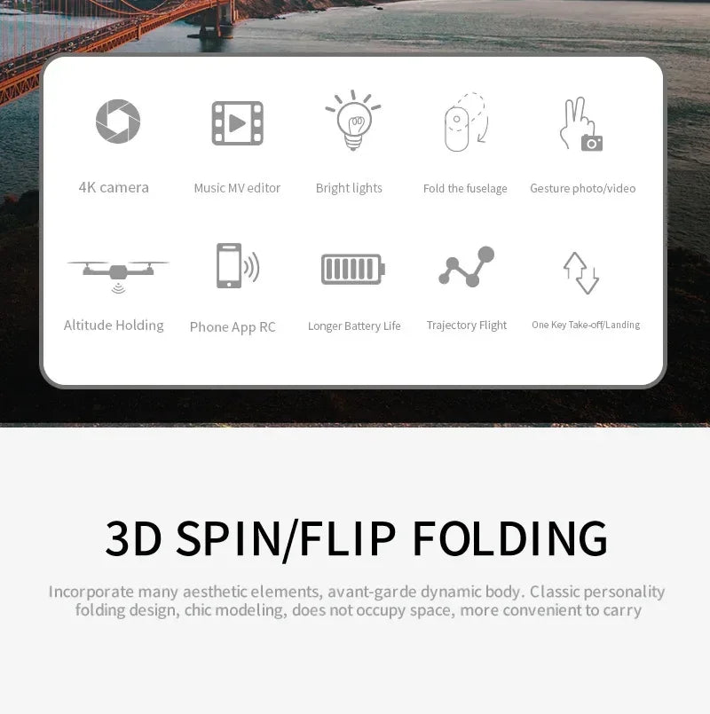 4K Foldable Camera Drone with Dual HD Lenses - Tidesmit Tidesmit