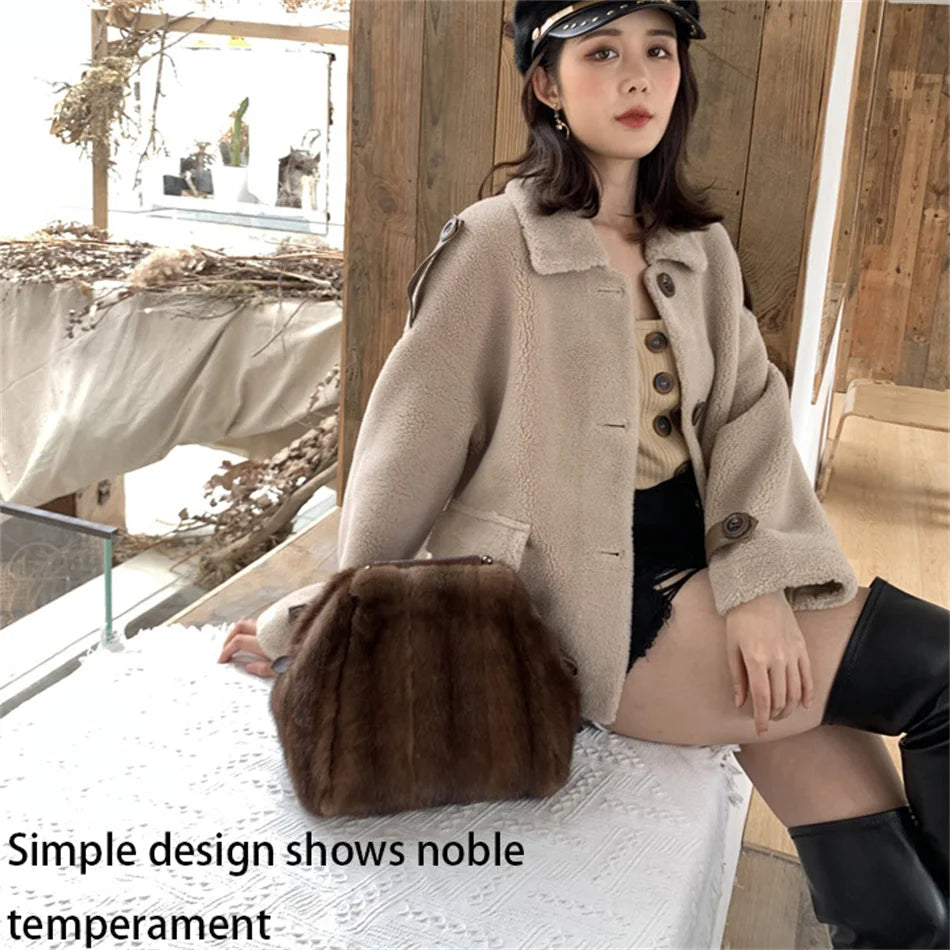 Women's Mink Fur Handbag 2026 New Fashion Designer Fluffy Fur Wrist Bag Large Capacity Soft Shopping Bag Girl Cute Handbag