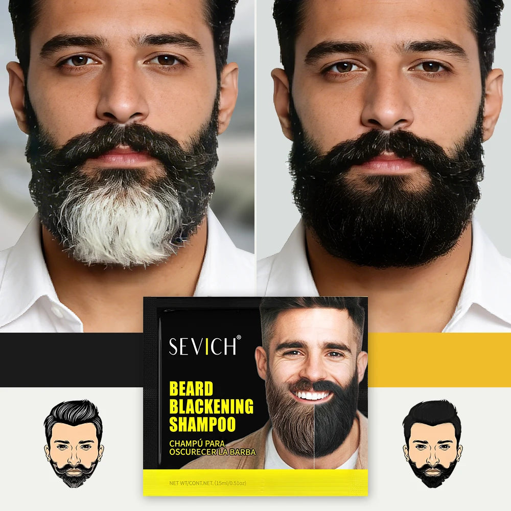 5pcs Instant Hair Dye Black Beard Shampoo for Men Natural Beard Coloring Temporary Blackening Moustache Shampoo Wash convenient