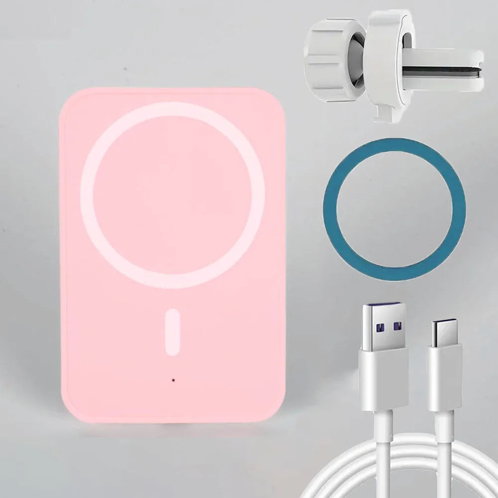 Wireless Car Phone Charger Magnetic Mount - Qi Certified Fast Charging Pink with cable Tidesmit