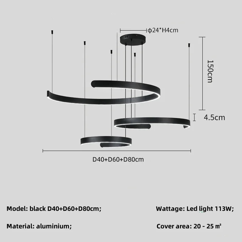 Modern LED Ring Ceiling Chandelier 60cm Black - Minimalist Decor A-black D40 60 80cm Tidesmit