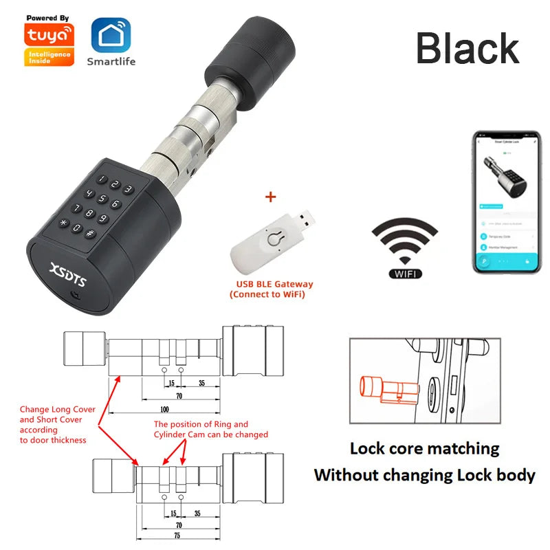 Fingerprint Door Lock: Smart Keyless Entry & App-Controlled Security Black and Gateway Suitable 35-100mm Tidesmit