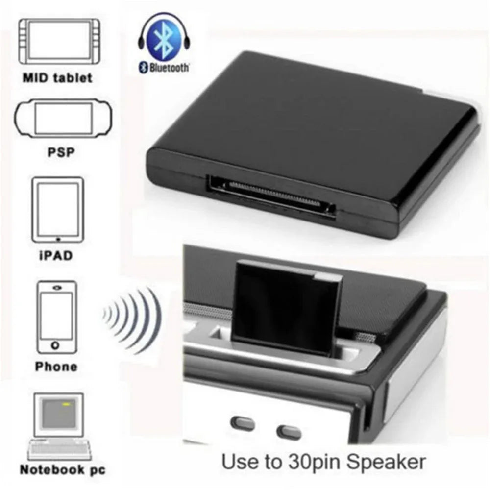 30 Pin Bluetooth Receiver for Dock Speakers - Black Audio Adapter Tidesmit