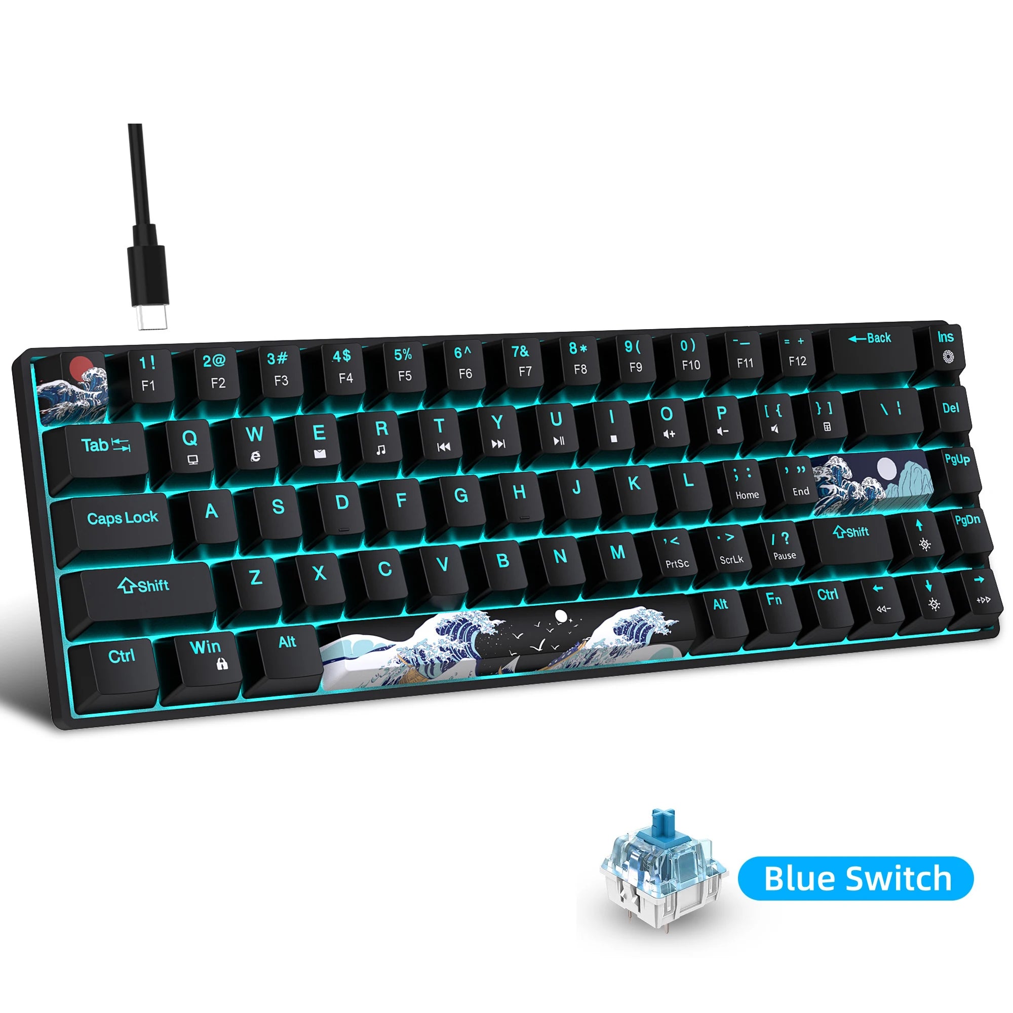 60% Gaming Mechanical Keyboard Ultra Compact Mini 68 Key with Blue Switches Wired Keyboard Anti-Ghosting Keys