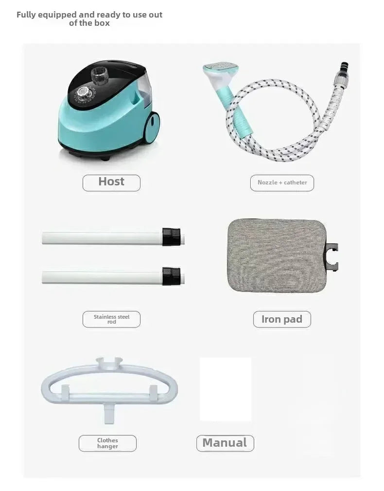 Tidesmit portable double rod vertical garment steamer with ironing board for fast-heat clothes care side view