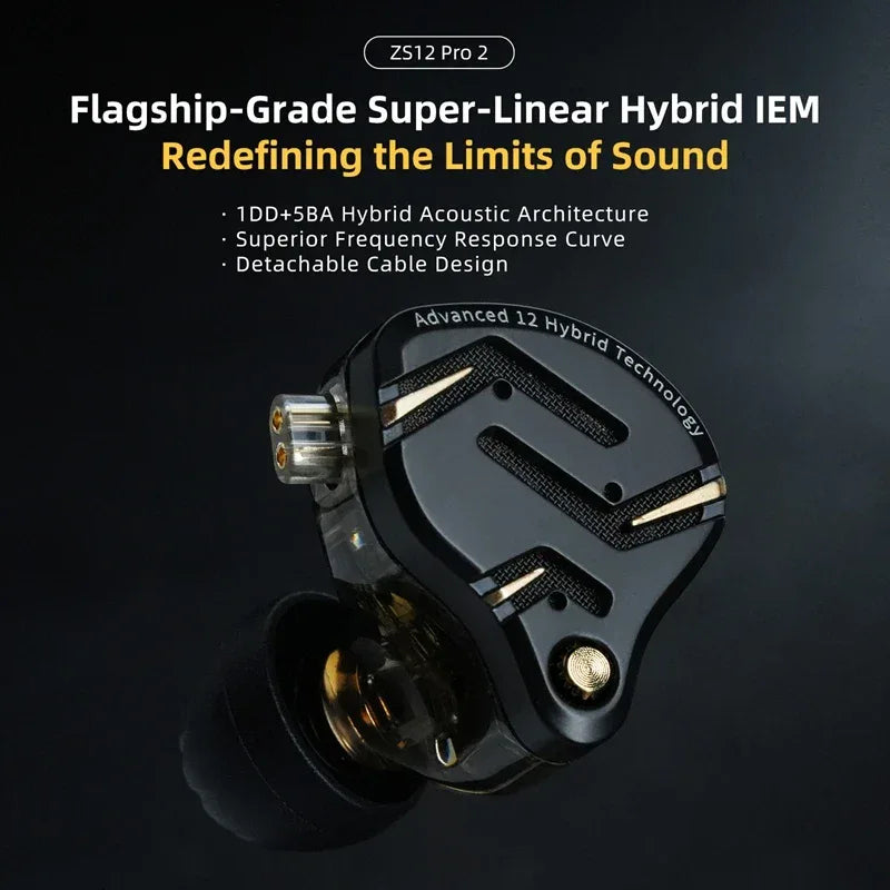 KZ ZS12 Pro Hybrid In-Ear Monitors HiFi Wired Earphones - Tidesmit Tidesmit