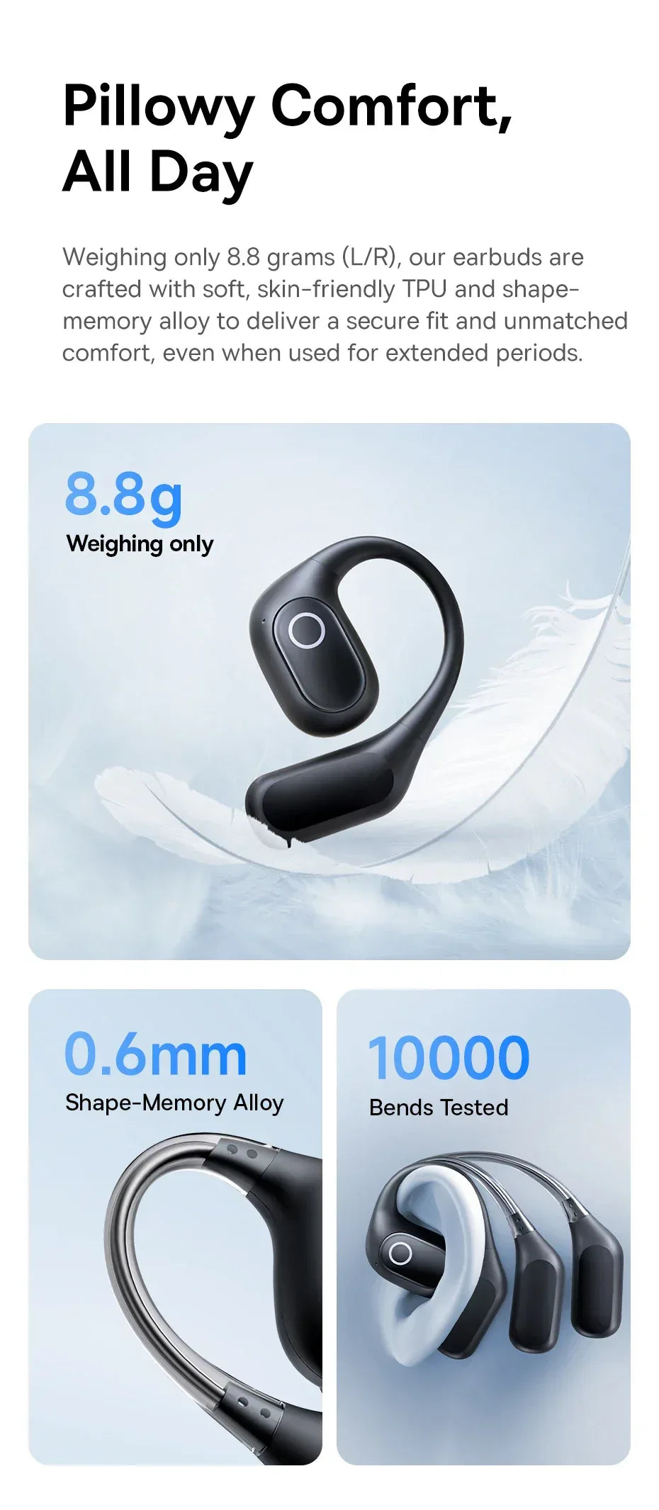 Tidesmit Open-Ear Wireless Sports Earbuds - Bluetooth Black/White Tidesmit