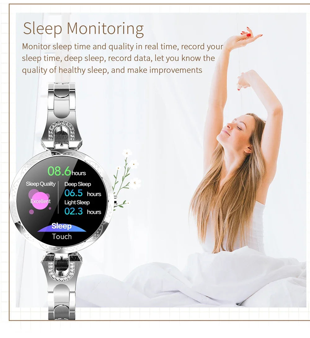 Fashion Ladies Smart Watch Luxury Women Bluetooth Wristband Waterproof Blood Pressure Fitness Tracker Bracelet Crystal Watch