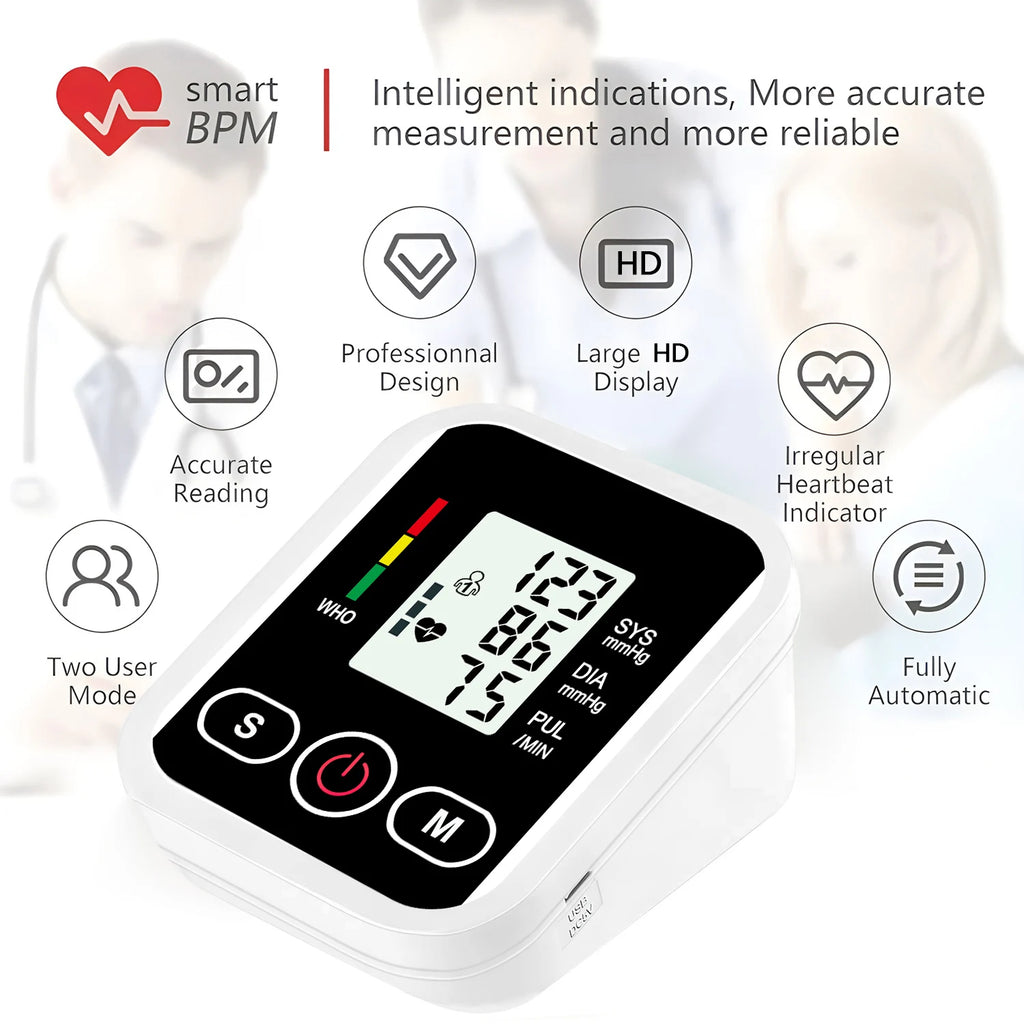 Portable Tonometer Digital Tensiometer Heart Rate Monitor Recharge Arm Blood Pressure Monitor BP Automatic Professional