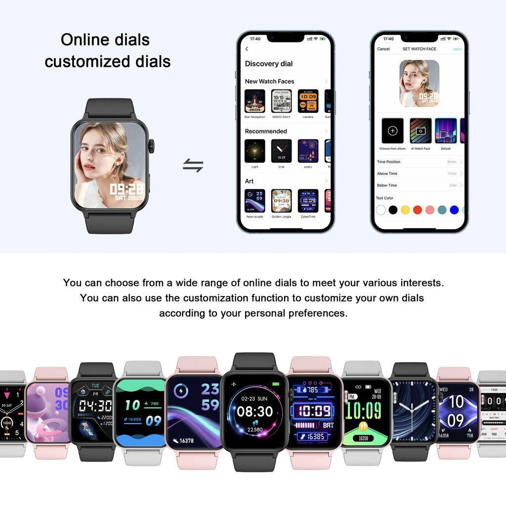 1.85‘’ HD Screen Smartwatch Health Monitoring 100+ Sport Modes Fitness Tracking Bluetooth Smart Watches for Men Women Gifts