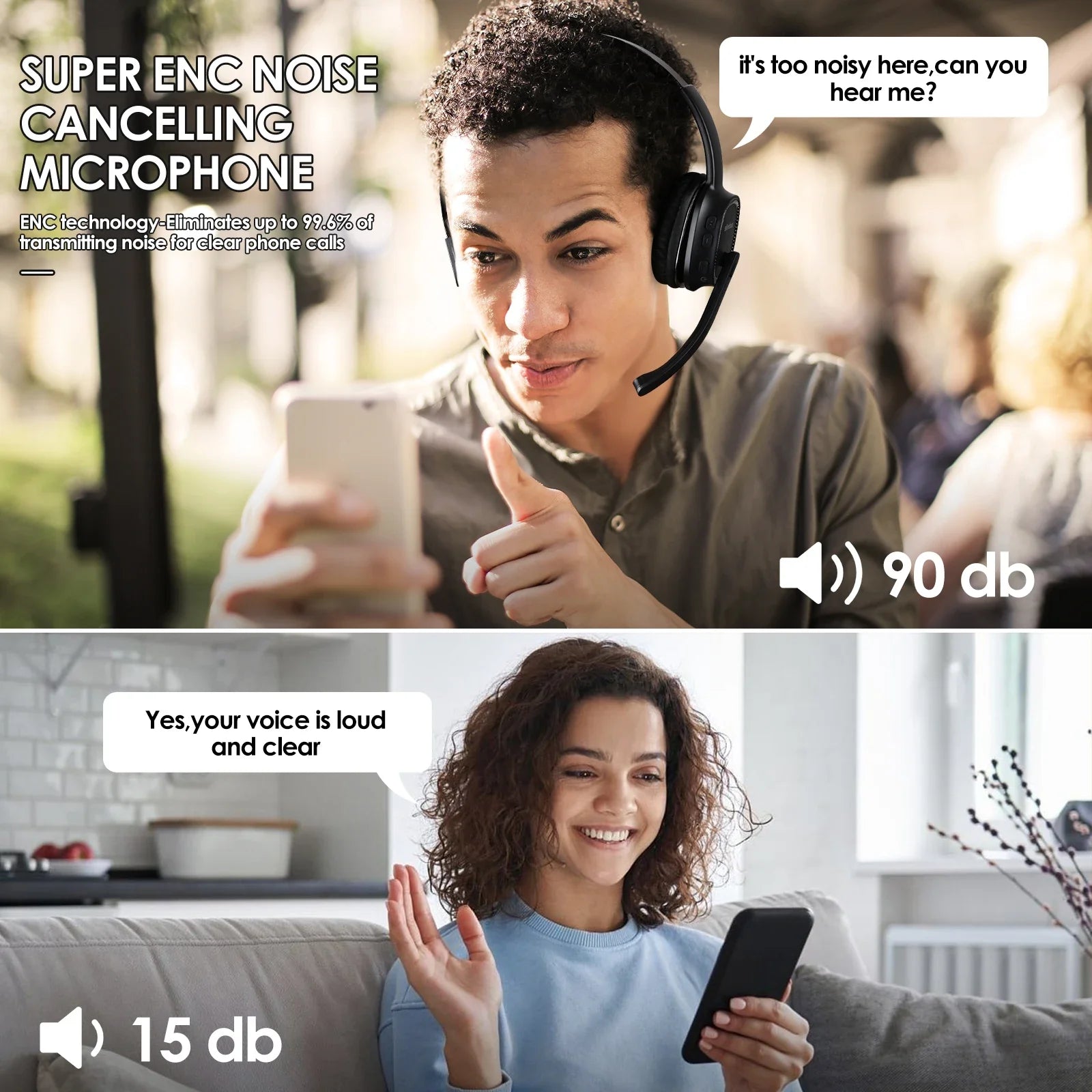 Wireless Call Center Headset with Mic - 50H Talk Time | Tidesmit Tidesmit