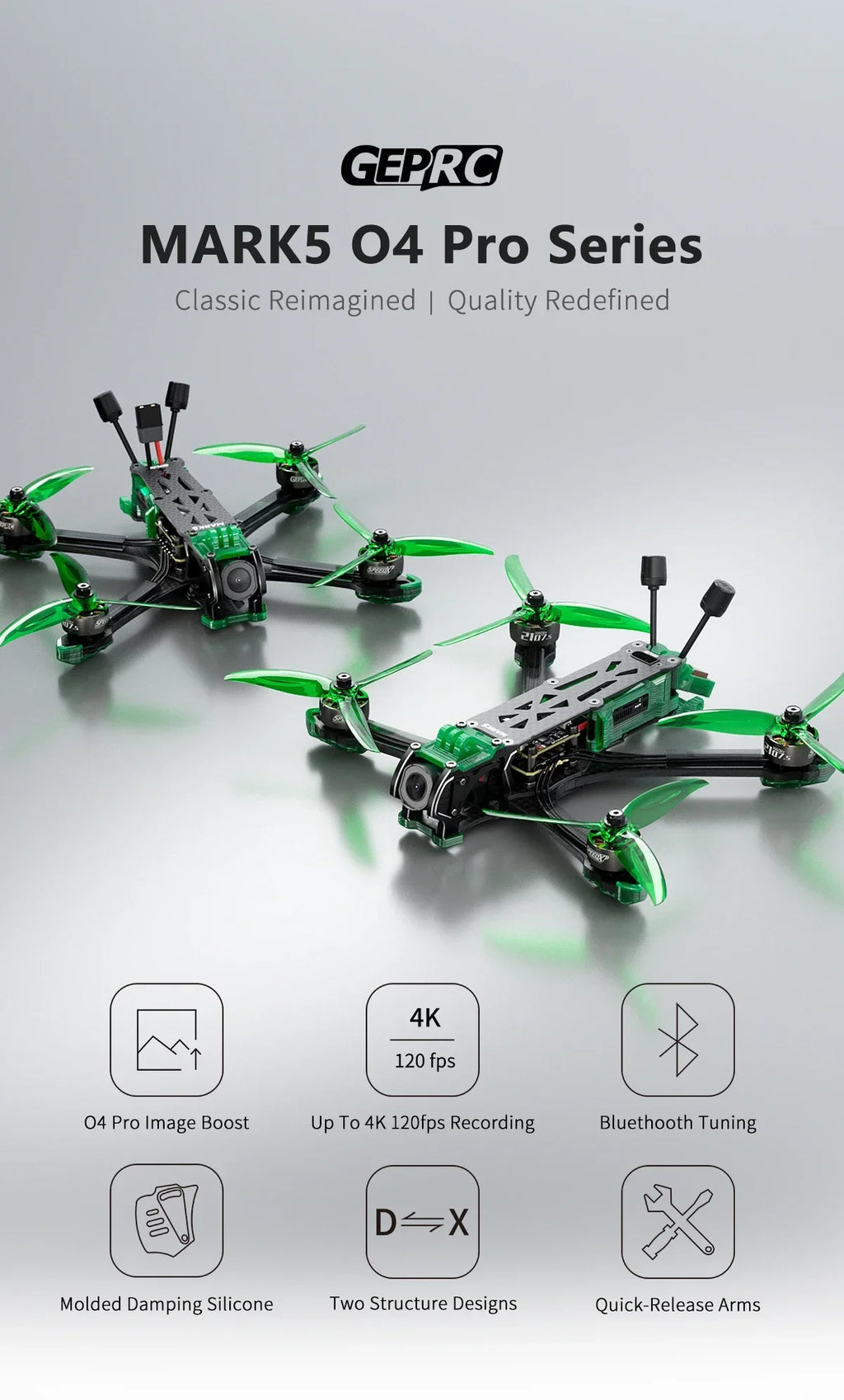 GEPRC MARK5 O4 Pro 5-Inch 6S FPV Freestyle Drone - High Precision Flight Tidesmit
