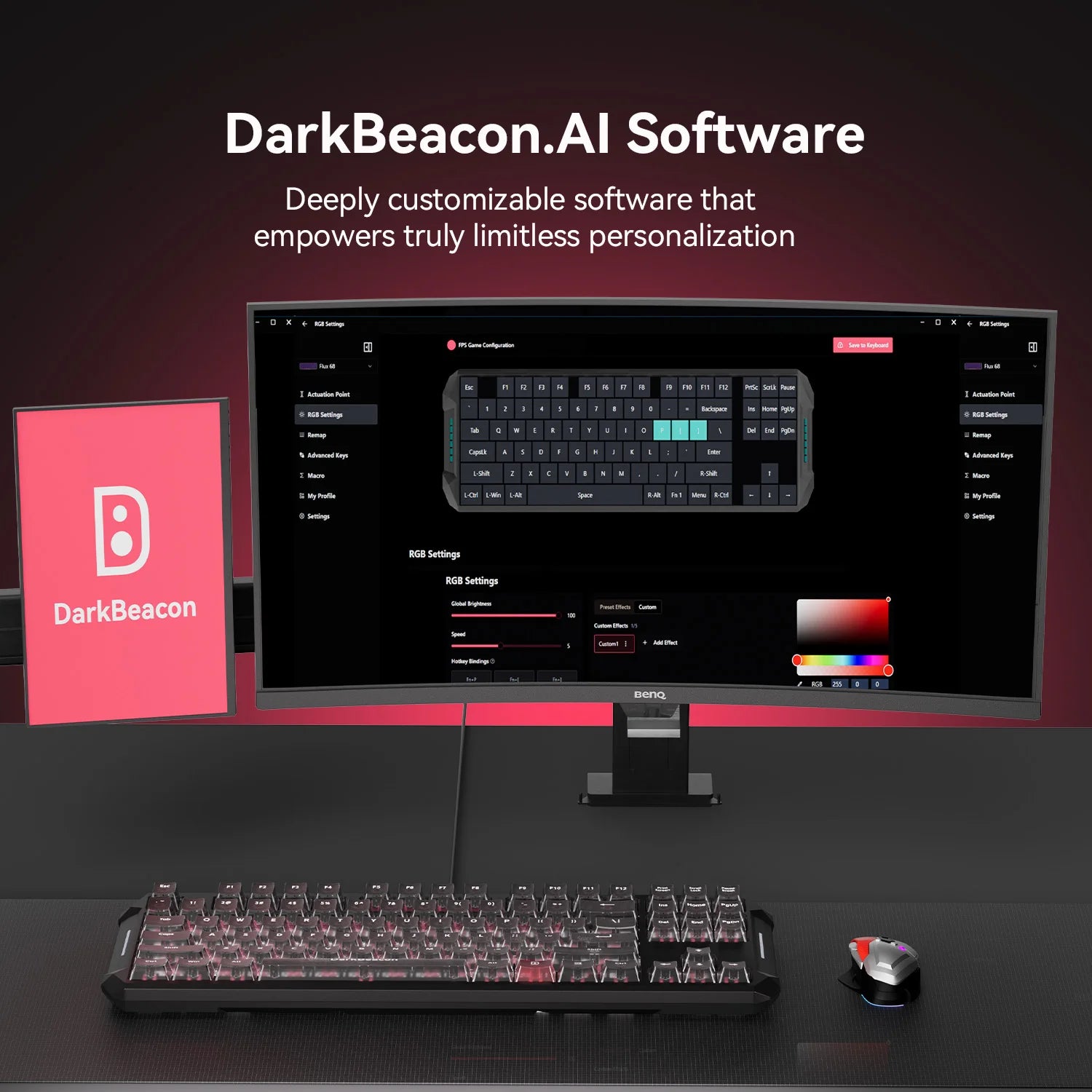 DarkBeacon Blade 87 Hot-Swappable Silent Keyboard RGB Backlit Mechanical Gaming Keyboards 8000Hz USB-C Wired for Windows MacOS