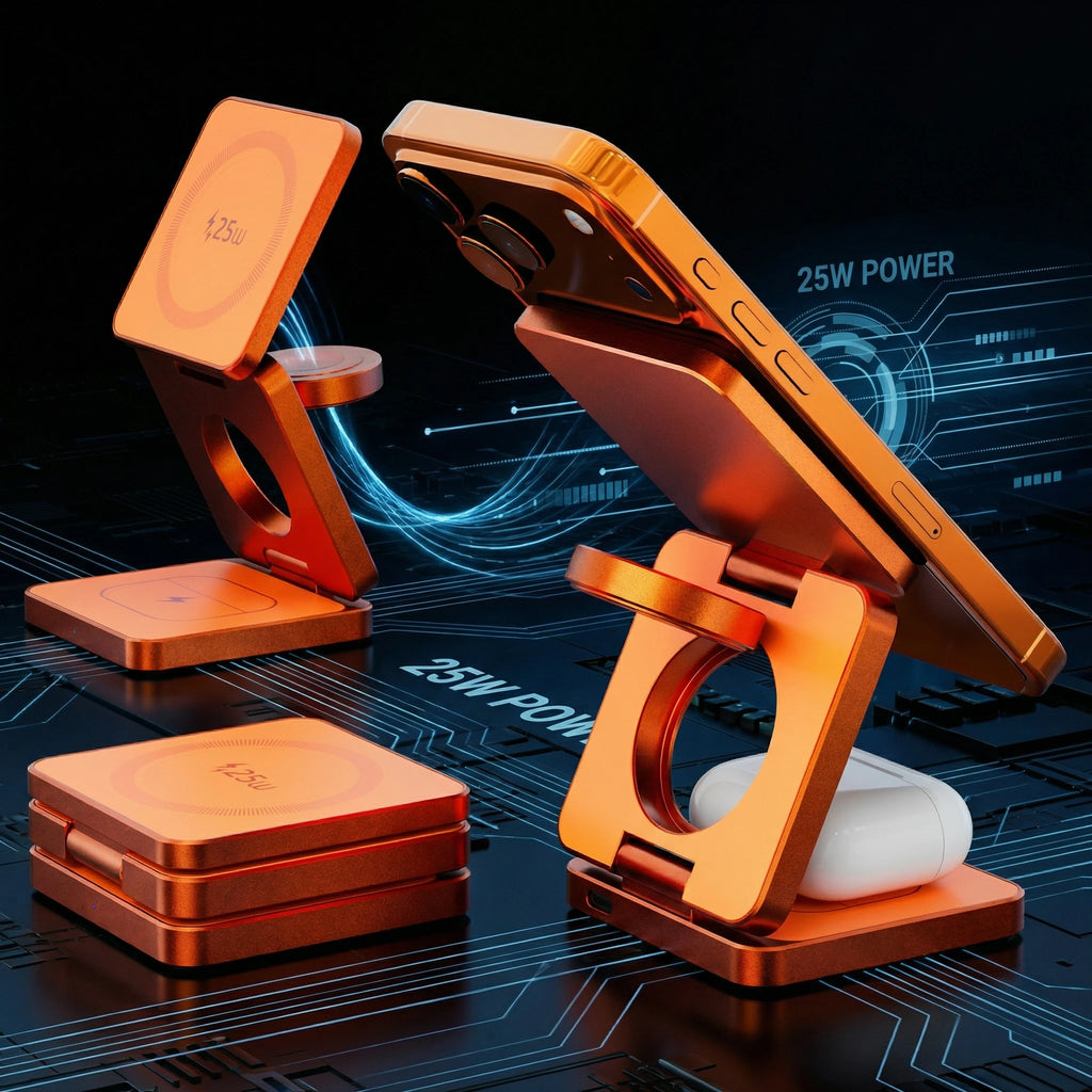 3-in-1 Magnetic Wireless Charging Stand - 25W Fast Qi2 Foldable Station Tidesmit