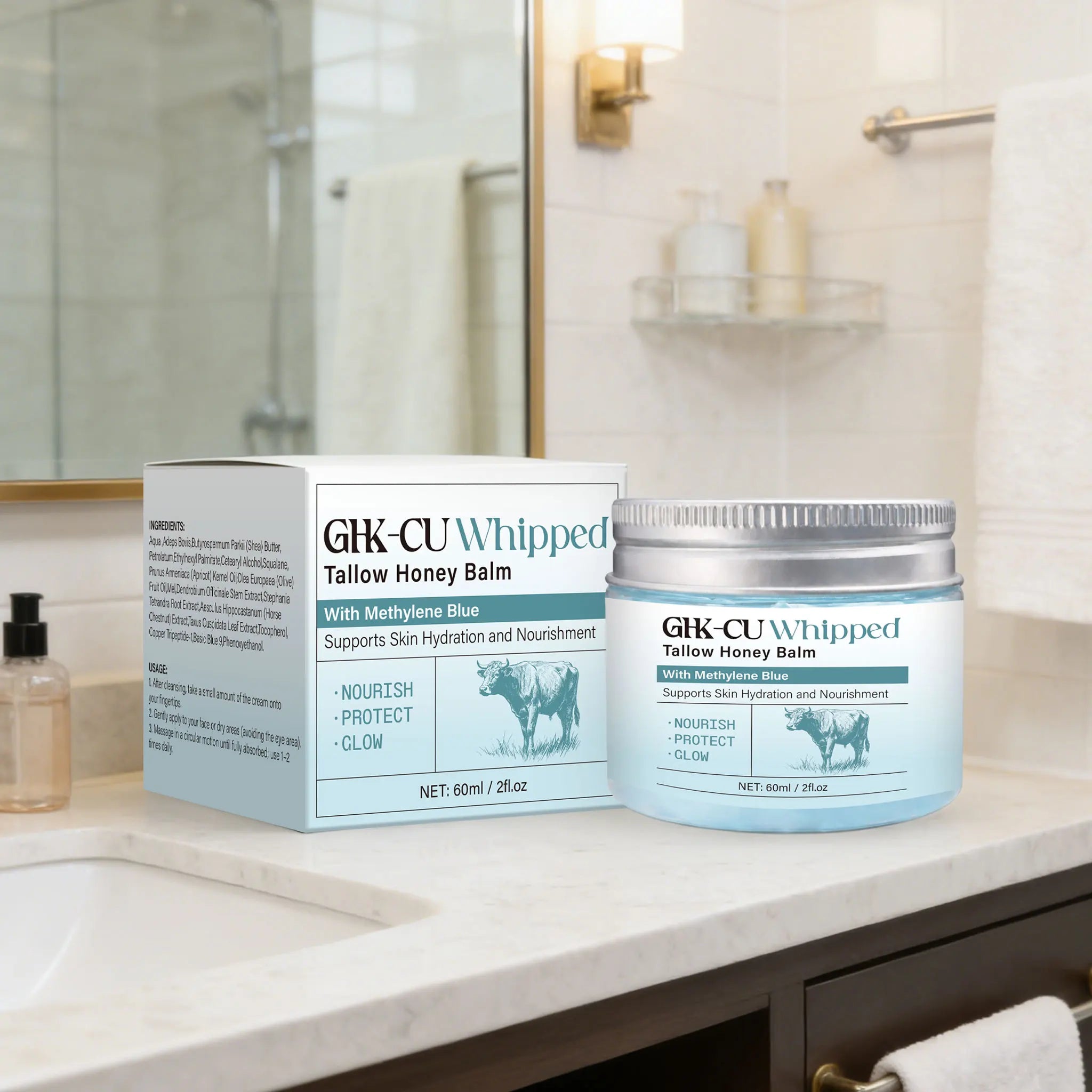 Copper Peptides GHK-Cu Beef Tallow for Skin, Blue Balm with Copper Peptides, Manuka Honey & Vitamin E, Natural Face Moisturizer