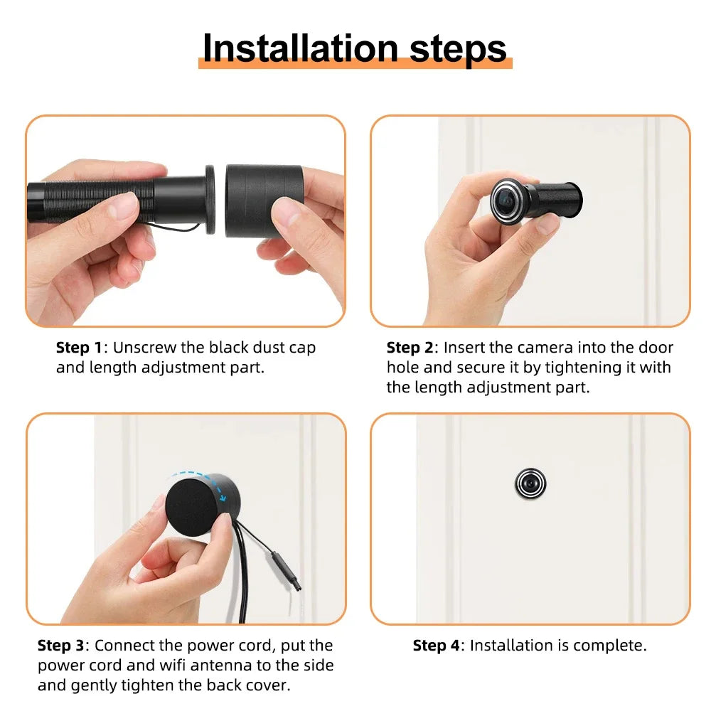 3MP HD Video Peephole WiFi Camera 170° Wide-angle Human Detection Two-Way Audio Door Viewer Video-eye Wireless Cat-eye Cam TUYA