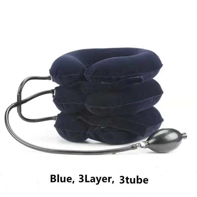 Inflatable Neck Traction Device | Adjustable Cervical Support Pillow Fascia Gun Blue 3 Layer 3 tubes Tidesmit