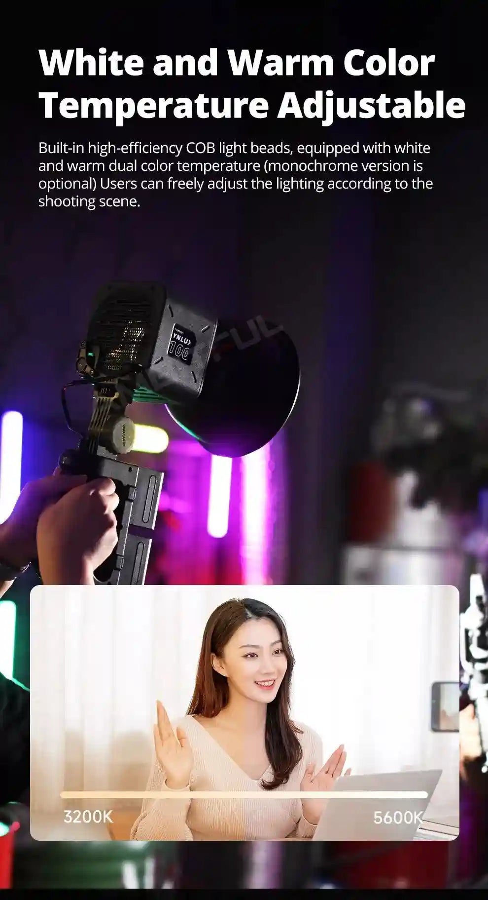 Bi-color LED Video Light: Portable Handheld Studio Lamp for Content Tidesmit