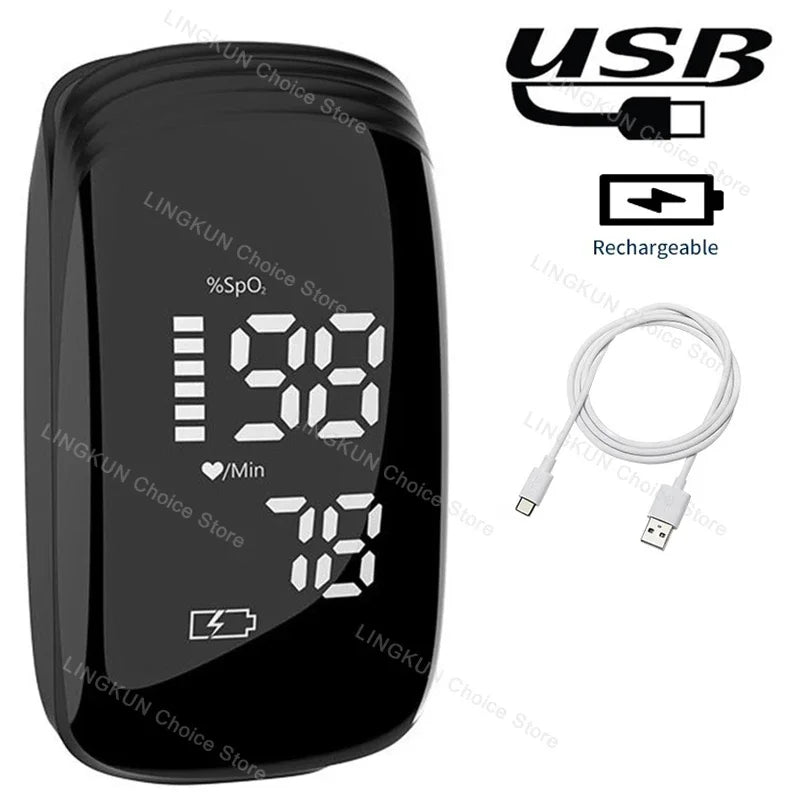 Rechargeable Fingertip Pulse Oximeter Medical Oximeter Strap Lanyard Blood Oxygen Saturation Monitor Digital LED Display Child