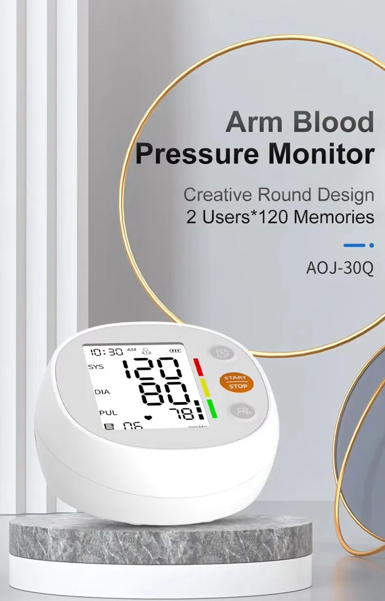 Upper Arm Blood Pressure Monitor Round Large Screen Fully Automatic High Precision Medical Grade Electronic BP Meter for Home