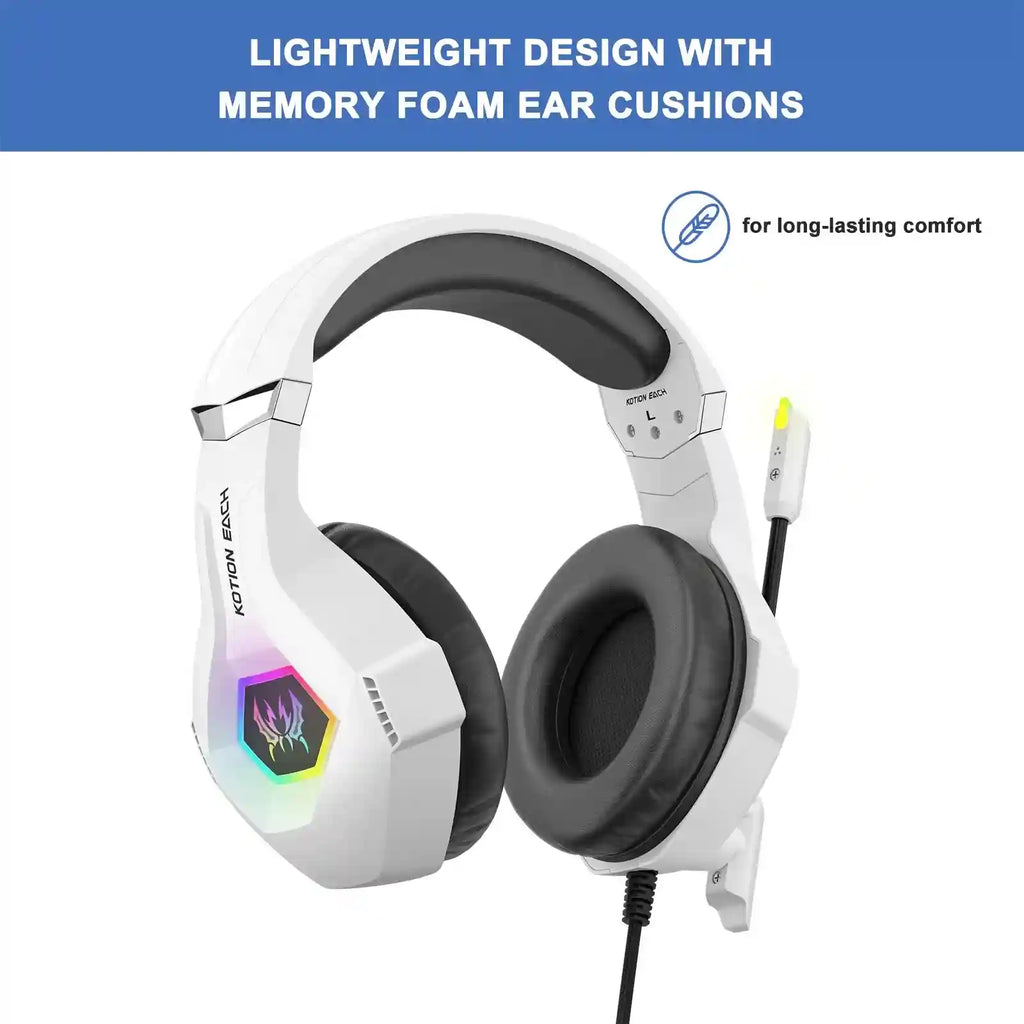 RGB Wired Gaming Headset with Noise Cancelling Mic - Black & White Tidesmit
