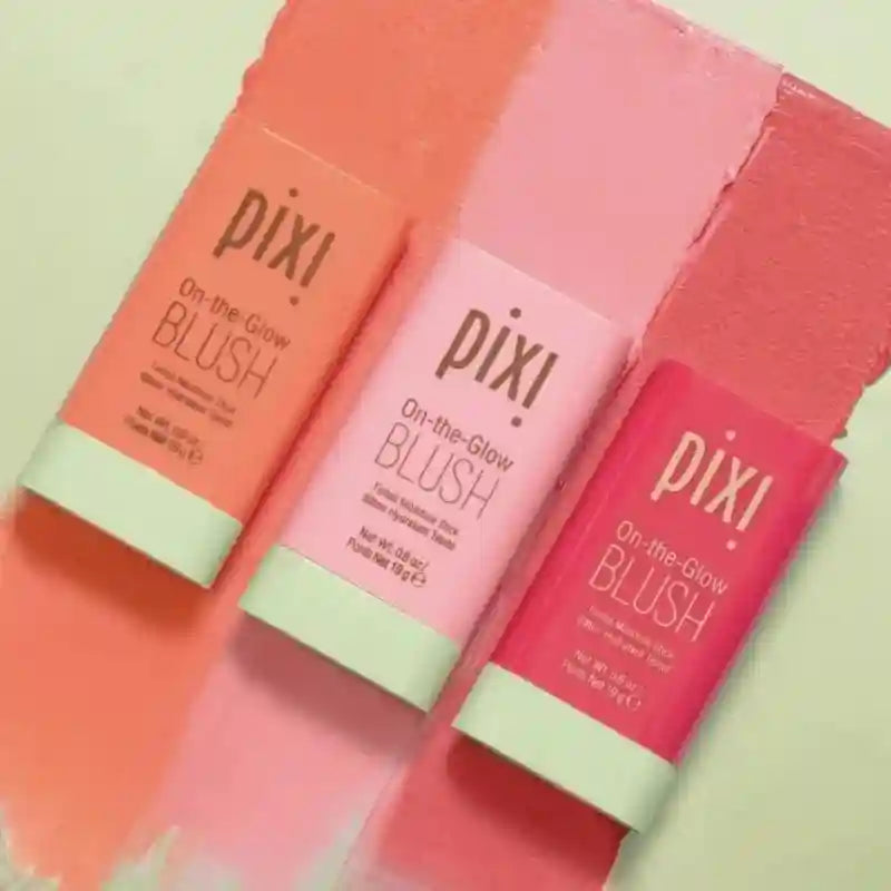 Tidesmit Pixi On-the-Glow cream blush stick in juicy ruby shades showing creamy hydrating texture and pigment