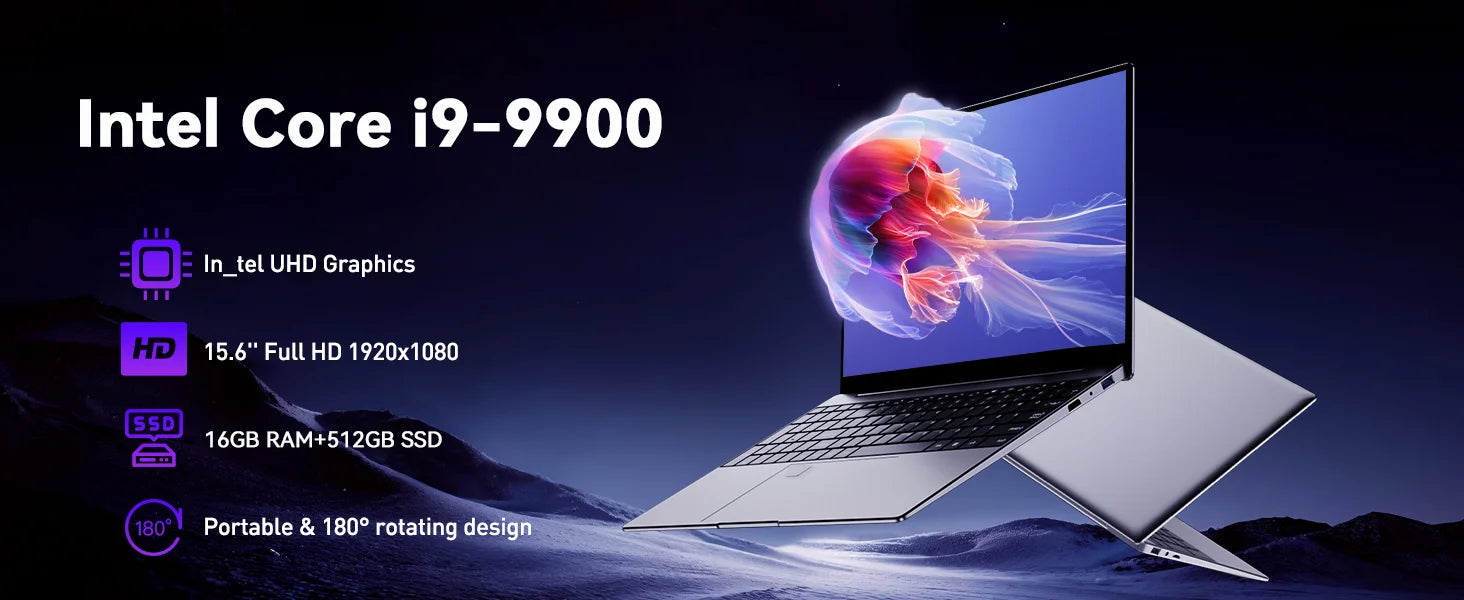 15.6' Windows 11 Laptop Computer Intel Core I9 9900 16GB RAM 1TB SSD Laptops Office Computer PC Fingerprint Unlock Notebook