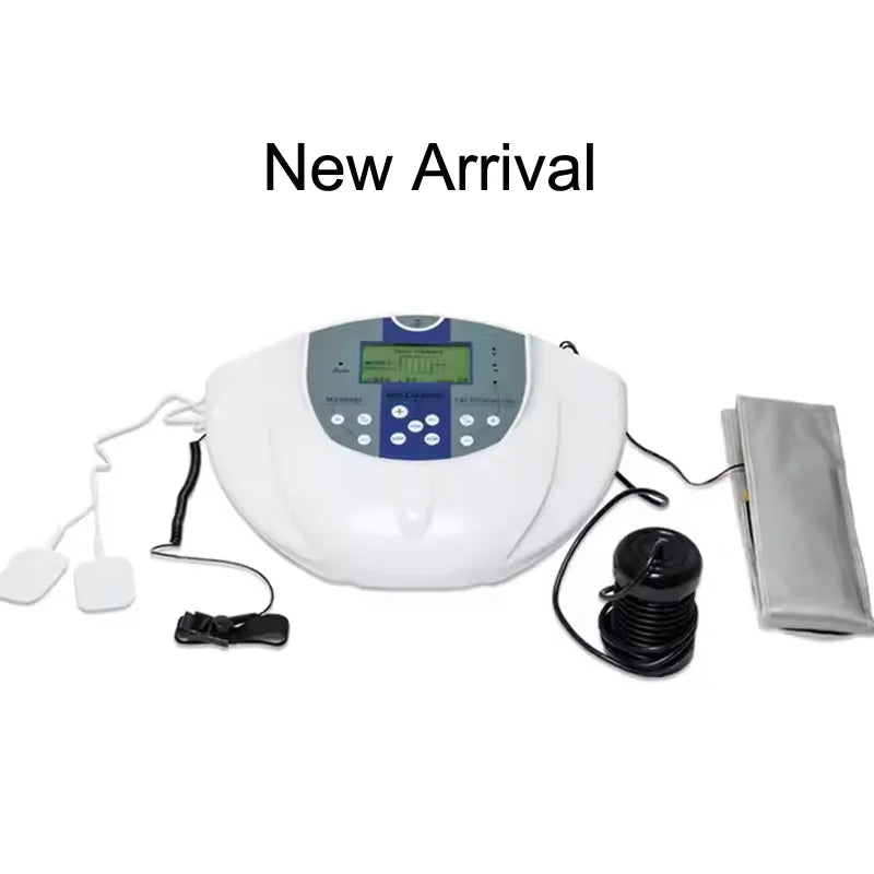 White ionic foot bath detox machine with digital display, ion array, wrist strap, and massage pads for home use.