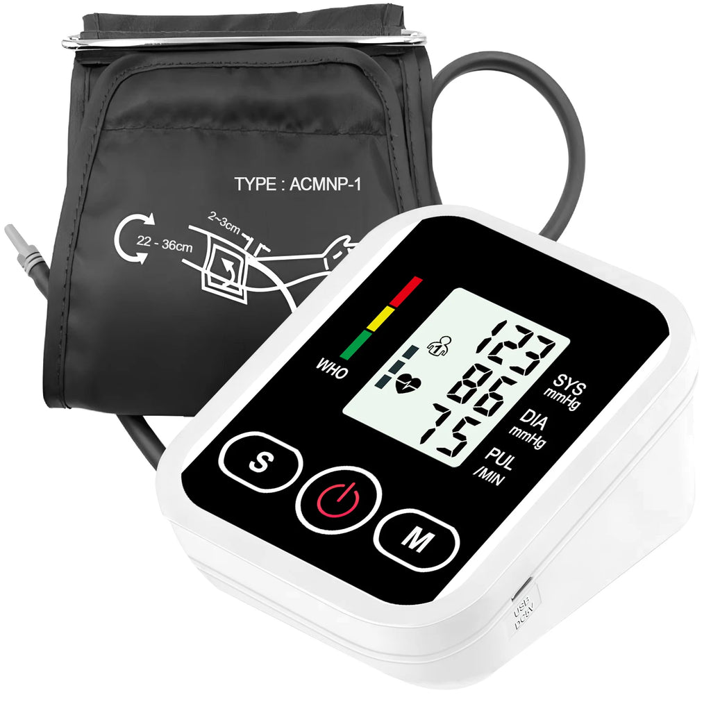 Arm Blood Pressure Monitor LCD Pressure Sensor Monitor BP Automatic Tonometer Digital Tensiometer LED Display Cuff Heart