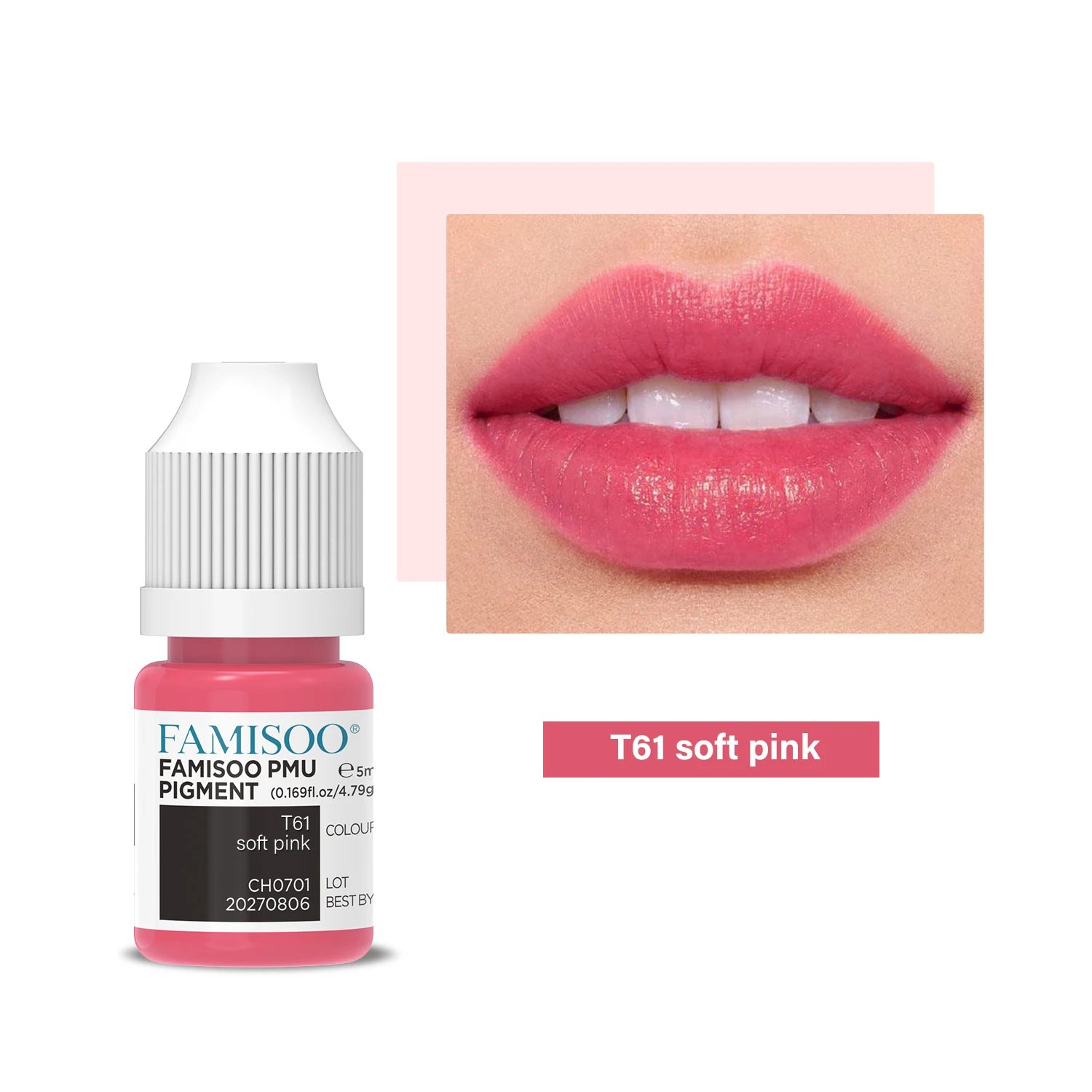 Permanent Makeup Pigment 5ml | Professional PMU Lip & Brow Ink Permanent Makeup Machines T61 Soft pink China Mainland