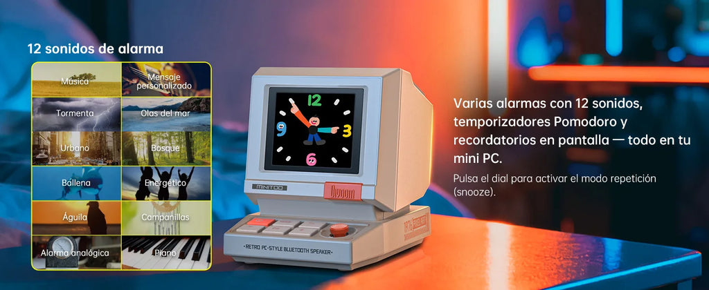 Divoom MiniToo Speaker retro mini PC style pixel alarm clock Bluetooth speaker with white noise, desk decor and creative gift