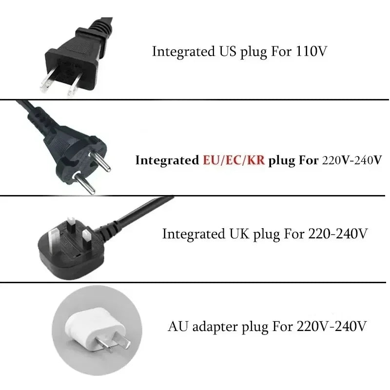 2-in-1 hair straightener and dryer power adapter plugs: US, EU, UK, and AU options for global styling convenience.